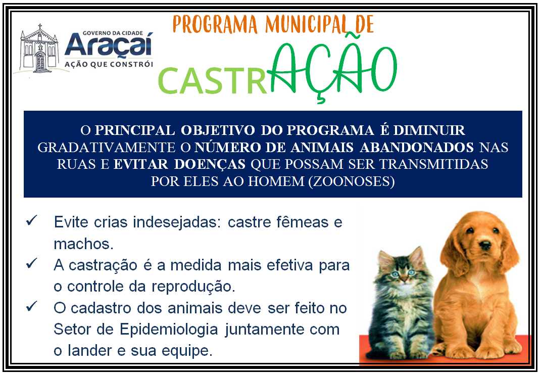 Prefeitura Municipal de Araçaí - CAMPANHA DE MUTIRÃO DE CASTRAÇÃO