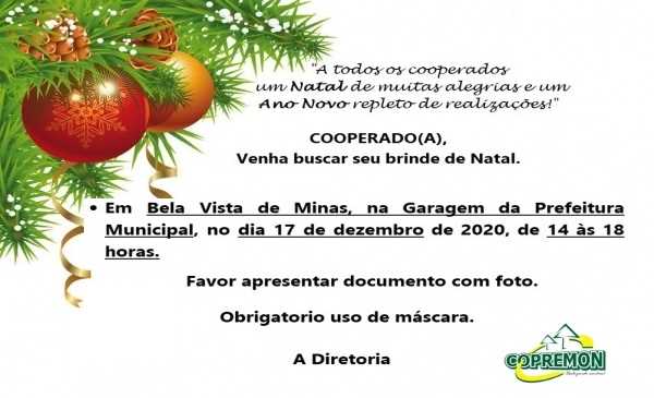 Prefeitura Municipal de Bela Vista de Minas - Comunicado da Copremon Sobre  Entrega dos Brindes de Natal 2020