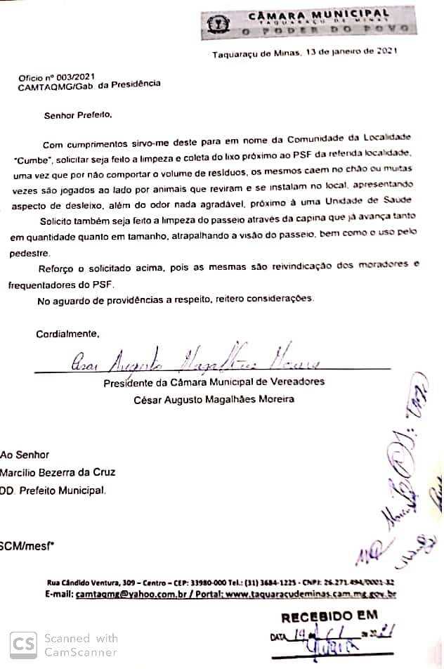 Câmara Municipal de Taquaraçu de Minas - CÂMARA SOLICITA SERVIÇOS DE  LIMPEZA E COLETA DE LIXO NO 