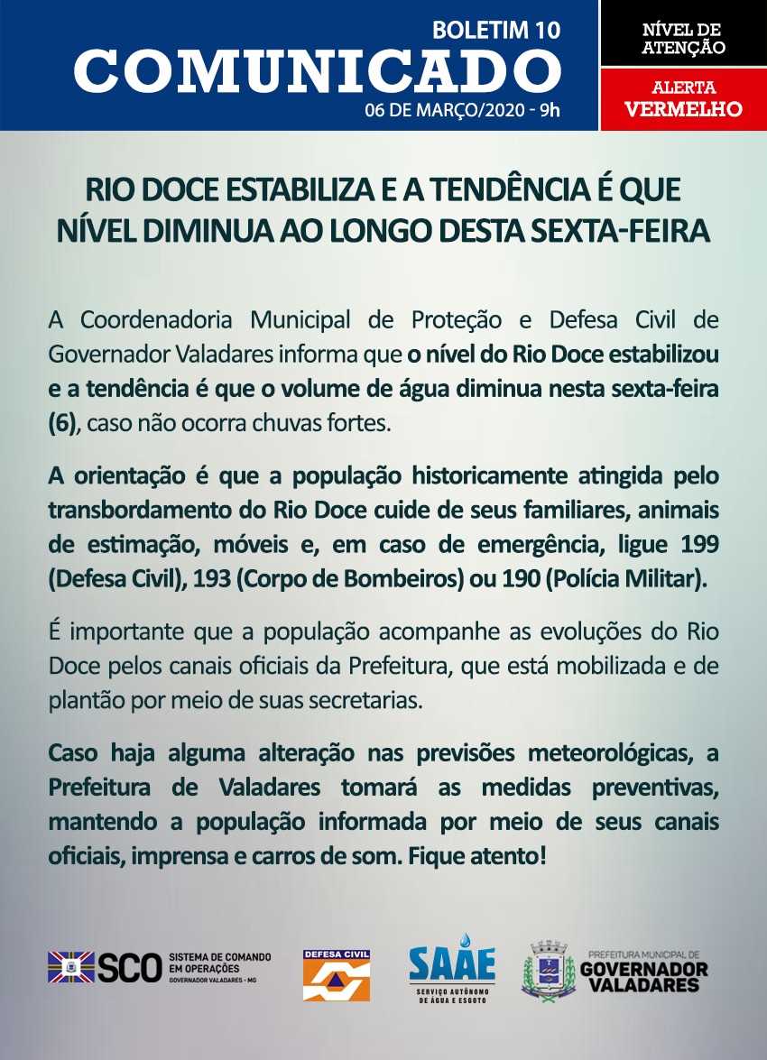 Prefeitura Municipal de Governador Valadares - Boletim atualizado do Rio  Doce