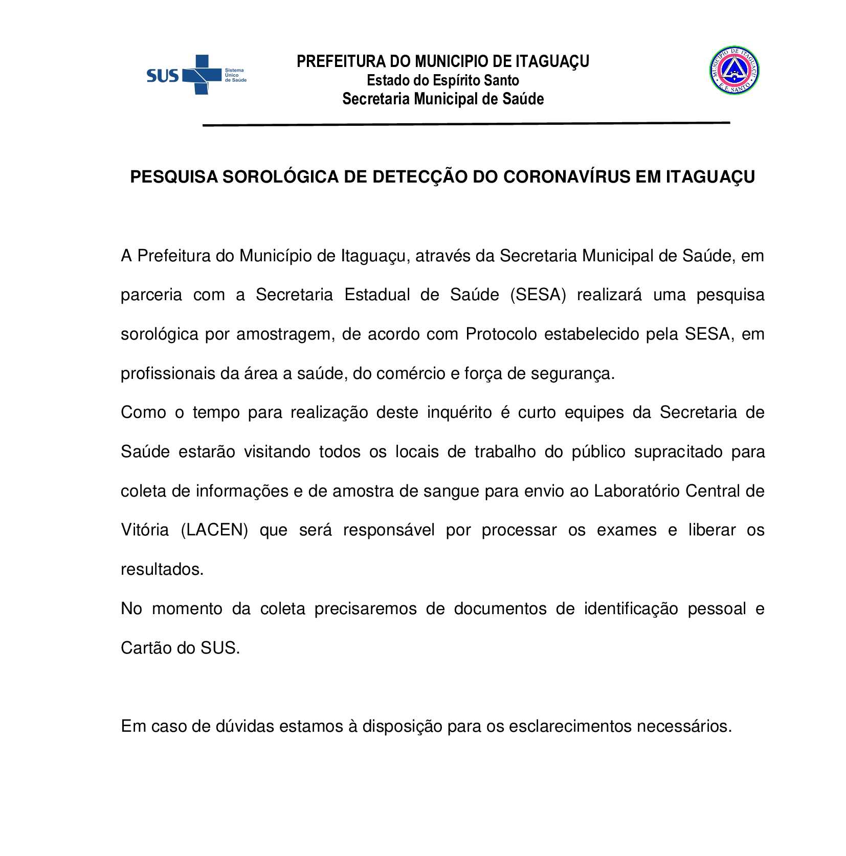 Prefeitura Municipal de Itaguaçu - MODELO DE AVISO DE INQUÉRITO