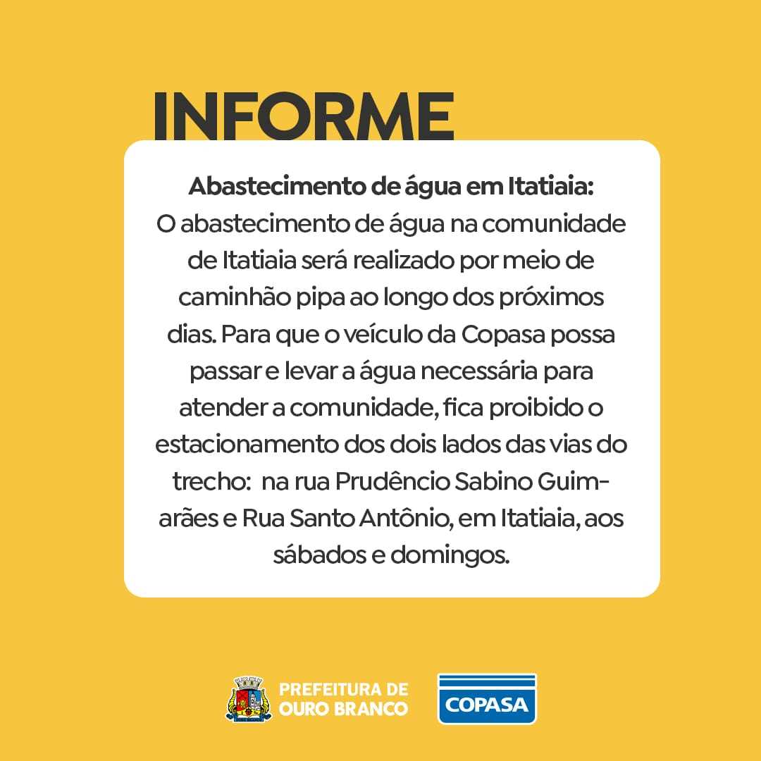 Prefeitura Municipal de Ouro Branco - Copasa: abastecimento de