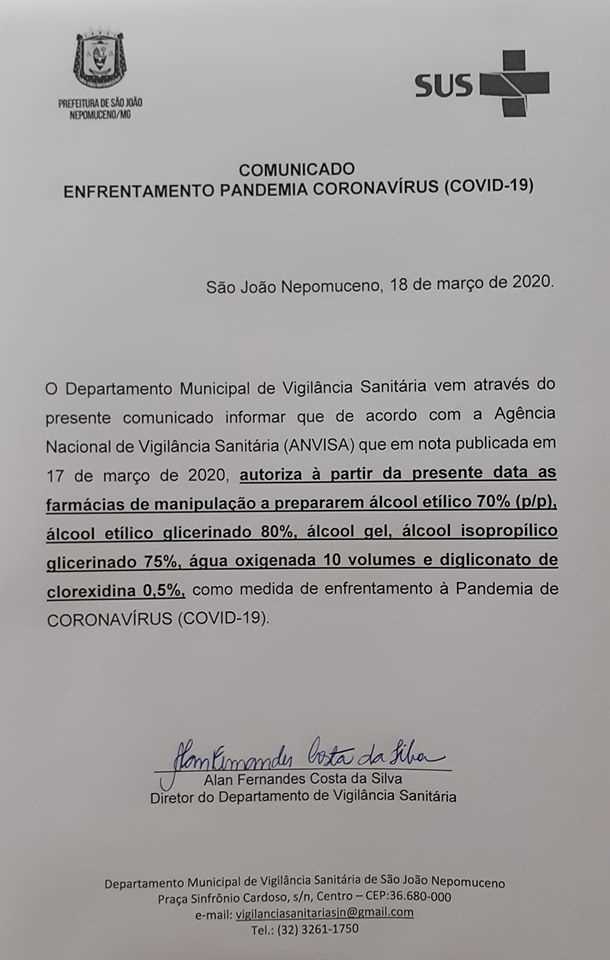 Prefeitura Municipal de São João Nepomuceno - Atualização dos números  Corona vírus (COVID-19) Dia 19 de ABRIL de 2022